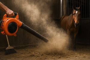 Waarom een bladblazer in de stal géén goed idee is (en wat je wél moet doen)