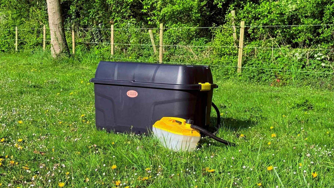 Zwarte dichte hooistomer op grasveld